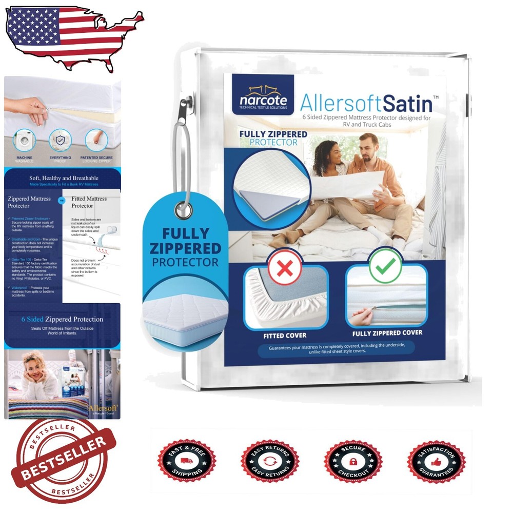 All-in-One RV Mattress Protector with Secure Locking Zipper - 60x75 Short Queen