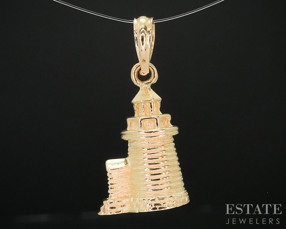 14k Yellow Gold Dimensional Lighthouse Charm Pendant 3.7g i18216b