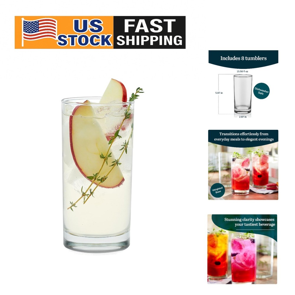 Elegant 15.5 Oz Heavy Base Lead-Free Tumbler Glass Set of 8