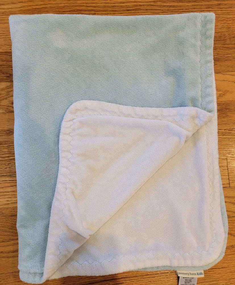 Pottery Barn Kids Baby Blanket Chamois Stroller Light Blue & White 30 in x 36 in