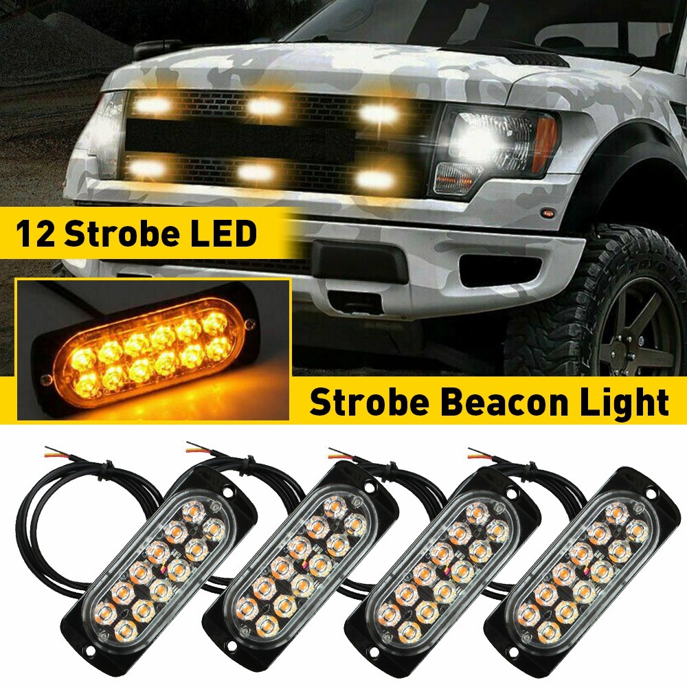 4x Amber 12LED Strobe Light Car Truck Beacon Flash Bright Hazard Waterproof Boat