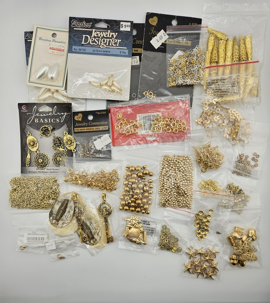 Gold Tone Plated Jewelry Making Findings Lot Spring Clasps Chain Spacers Loose