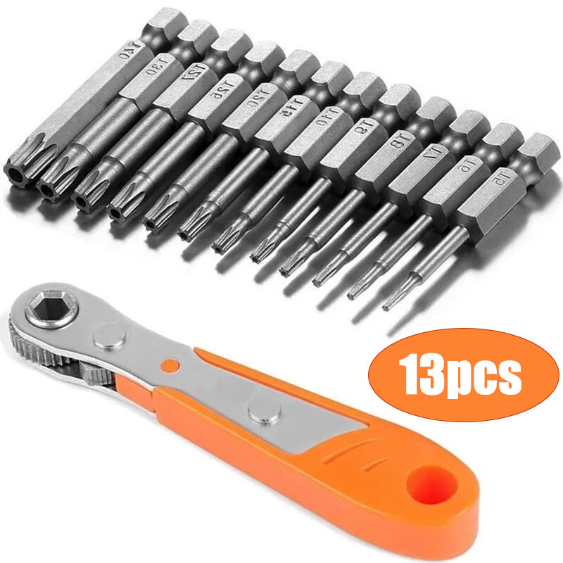 13PC Professional Torx Bit Set with Magnetic Ratchet & Anti-Slip Grip