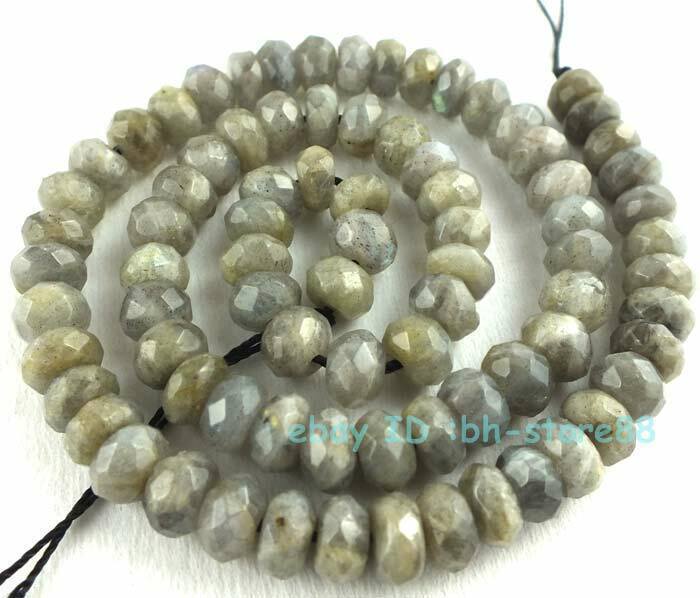 5x8mm AAA Faceted Ringed Rondelle Natural Labradorite Grey Flash Beads 15