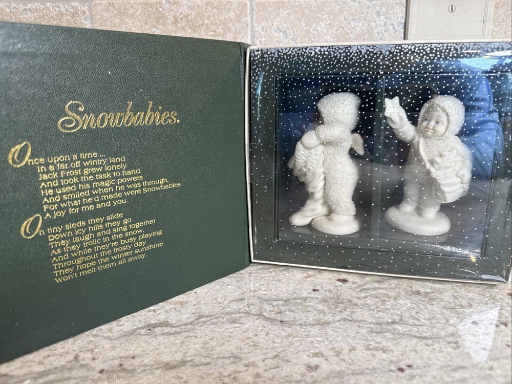 Department 56 Snow Babies Winter Tales Hugs Kisses Vintage Set of 2 NIB