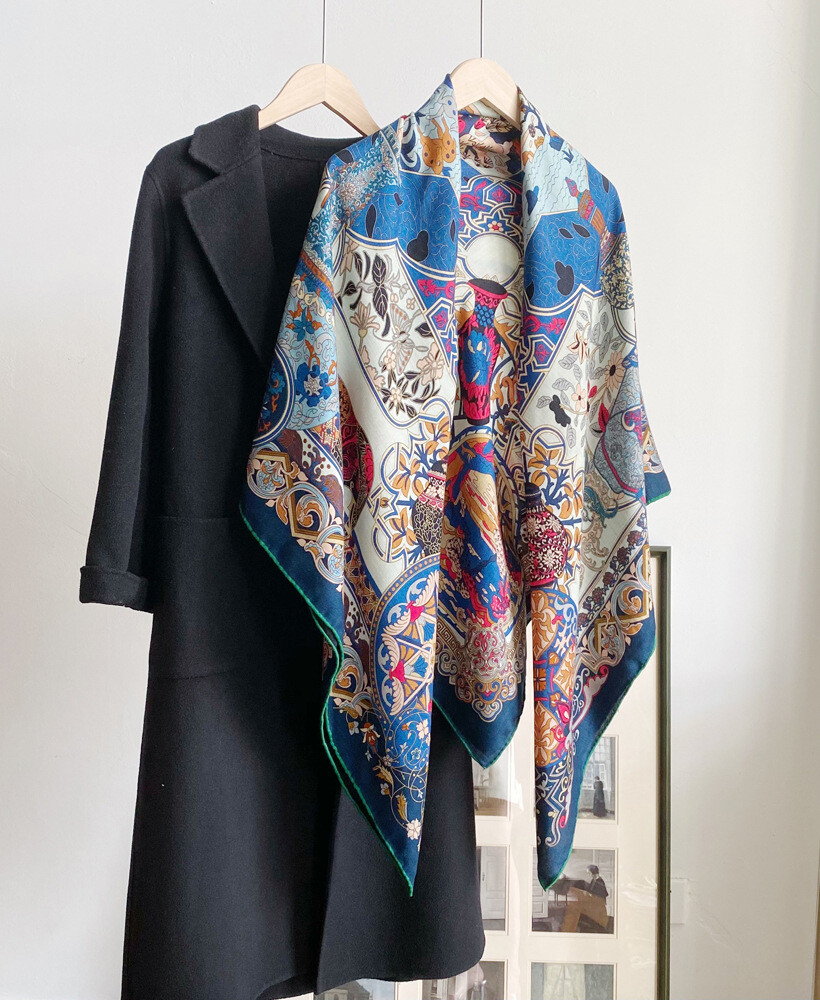 New Spring Boutique Double-Sided Silk & Wool Shawl Scarf Large Wrap Printed 53/