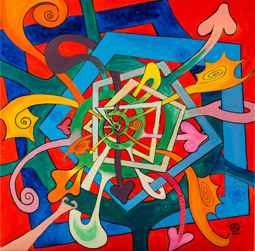 Original Abstract Handmade Stretched Canvas Oilpainting Trippy Spiral DUALITY