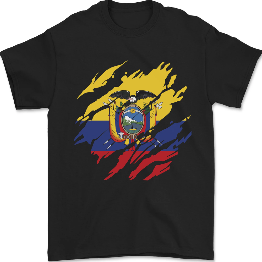 Torn Ecuador Flag Ecuadorian Day Football Mens T-Shirt 100% Cotton