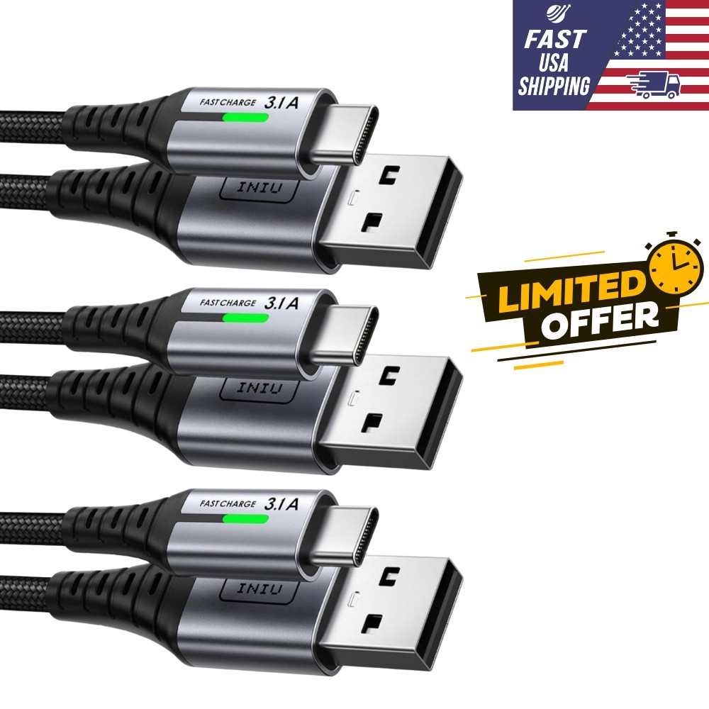 3-Pack USB to USB-C Fast Charging Cables 6.6FT & 1.6FT 3.1A Type C Cord