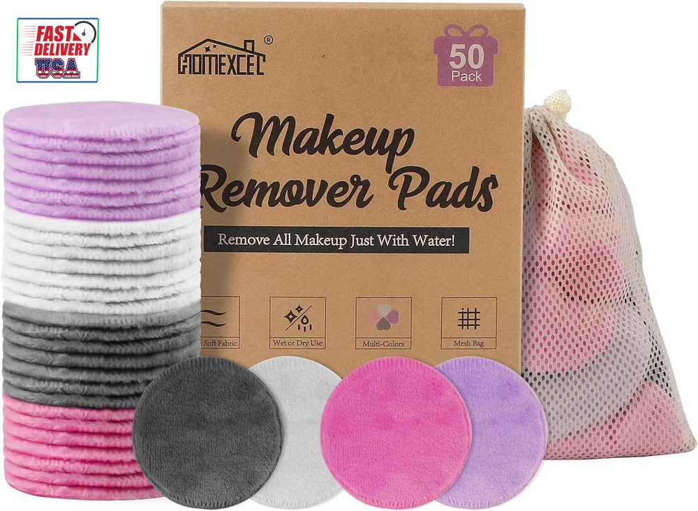 Reusable Makeup Remover Pads 50 Pack-Makeup Remover Cloth Face Pads for Facial C