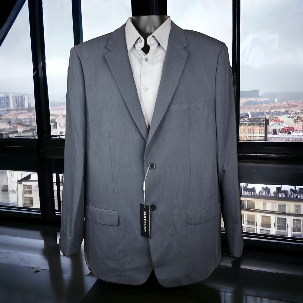 Suit Shop Sport Coat Mens 48L Charcoal Gray Double Vented Viscose Blend NWT