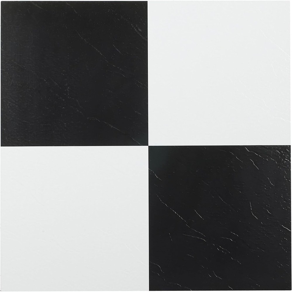 Black White Vinyl Peel Stick Tile 12x12 Luxury Flooring 2/20 Pack