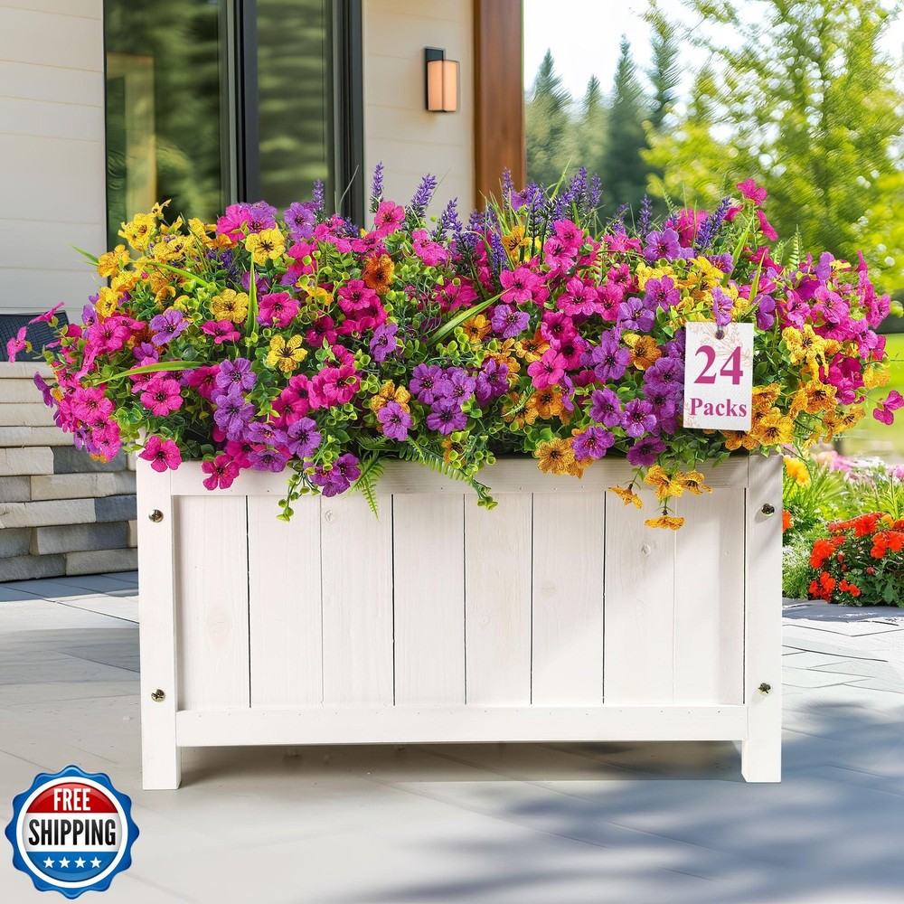 Alupssuc 24 Bundles Artificial Flowers for Outdoor Spring Summer Decor