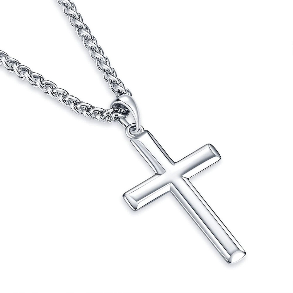 mens sterling silver cross pendant necklace with 22 inch chain silver cross n