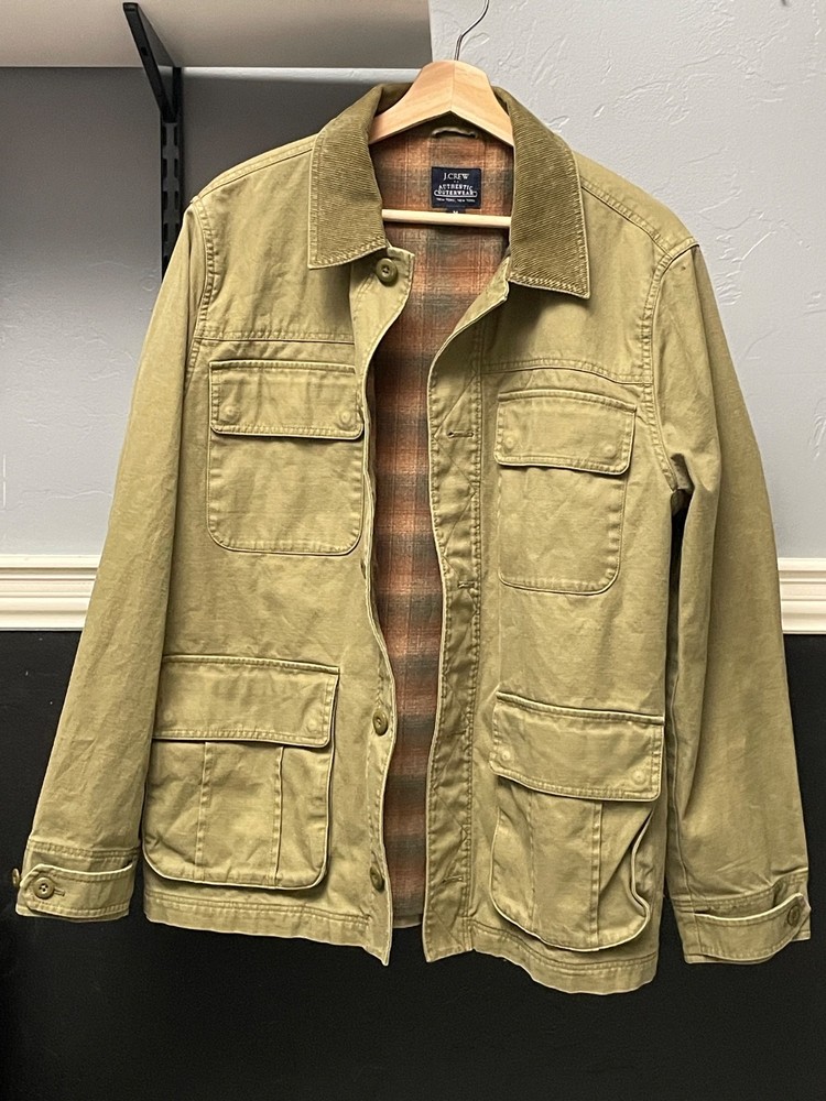J. Crew Men's M Green Cotton Utility Jacket Plaid Flannel Lined Casual Outerwear
