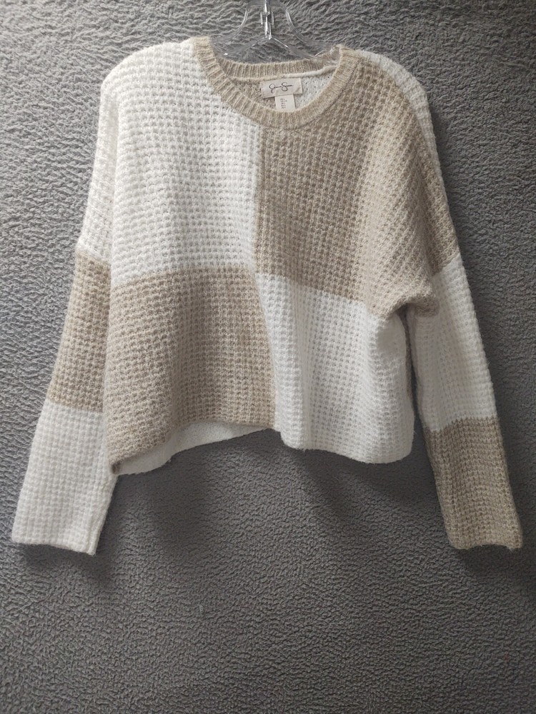 Jessica Simpson Sweater Womens Large Beige 3% Wool Cropped Oversized  Pullover