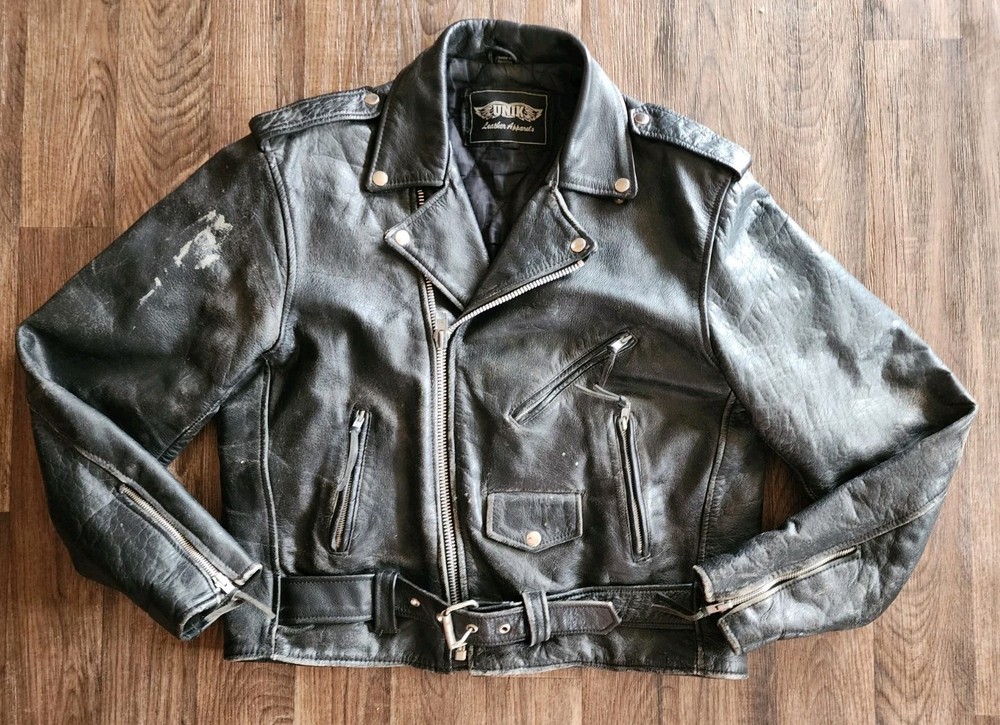 UNIK Leather Apparel MC Classic Motorcycle Biker Jacket Size 44 XL