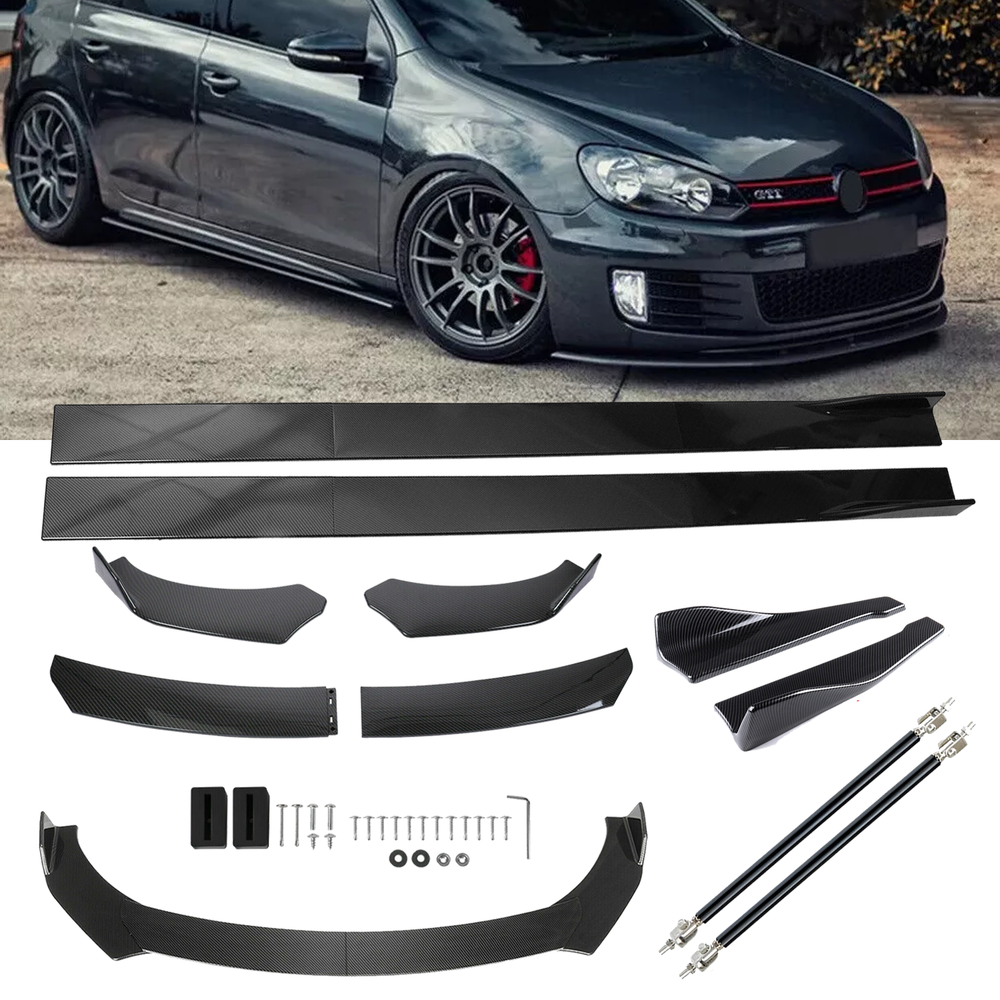 Front Lip Chin Bumper Body Kits Side Skirt For VW Jetta MK6 MK7 Carbon Fiber