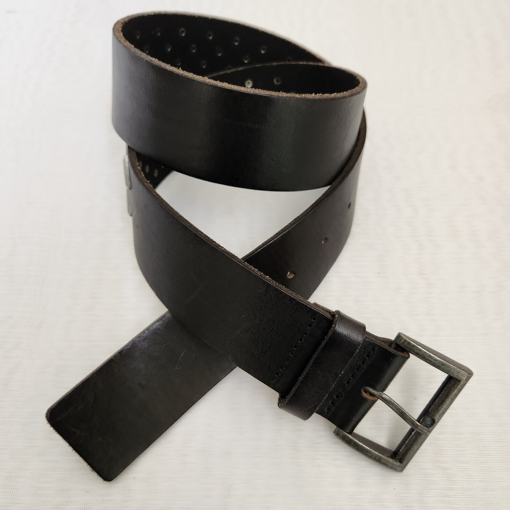 Fina Firenze Womens Small Black Studded Leather Wide Belt