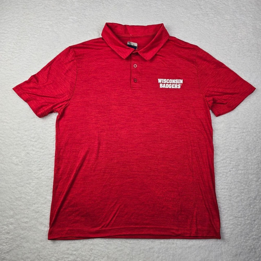 Wisconsin Badgers Mens Big Ten NCAA Red L Lightweight Polo Box Seat Clothing  