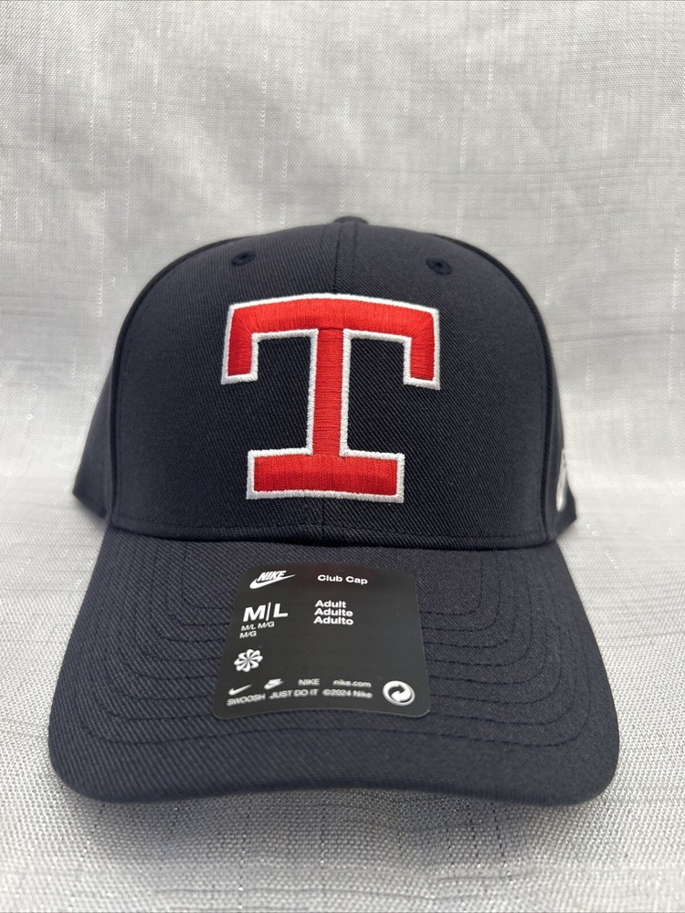 Texas Rangers Nike Club Cap Blue Team Logo M/L Strap Dri Fit White Swoosh Hat