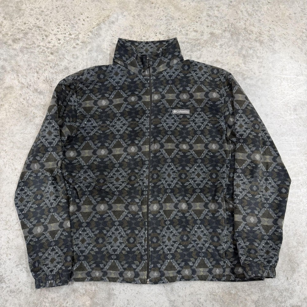 Columbia Jacket Mens 2XL Gray Fleece Full Zip Geometric Outdoor Hiking
