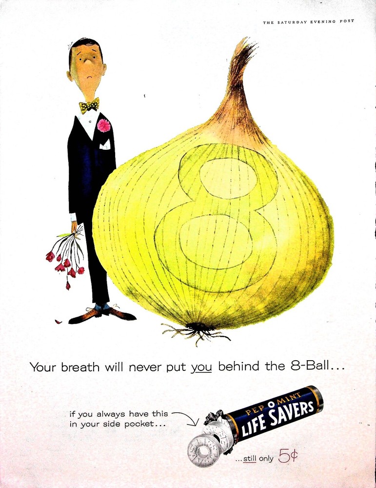 Original Vintage Life Savers Ad: Your breath will never put you behind, Onion