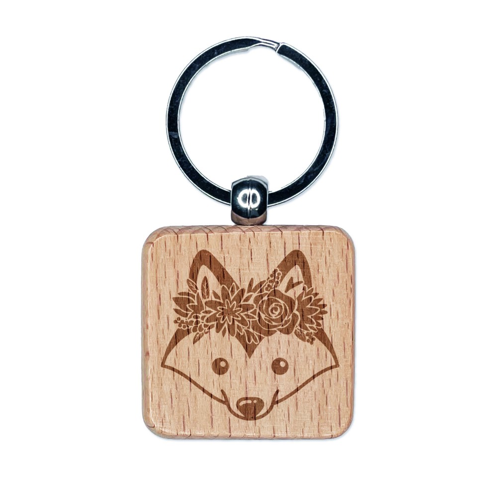 Husky Flower Crown Engraved Wood Keychain Charm Tag Pet Gift