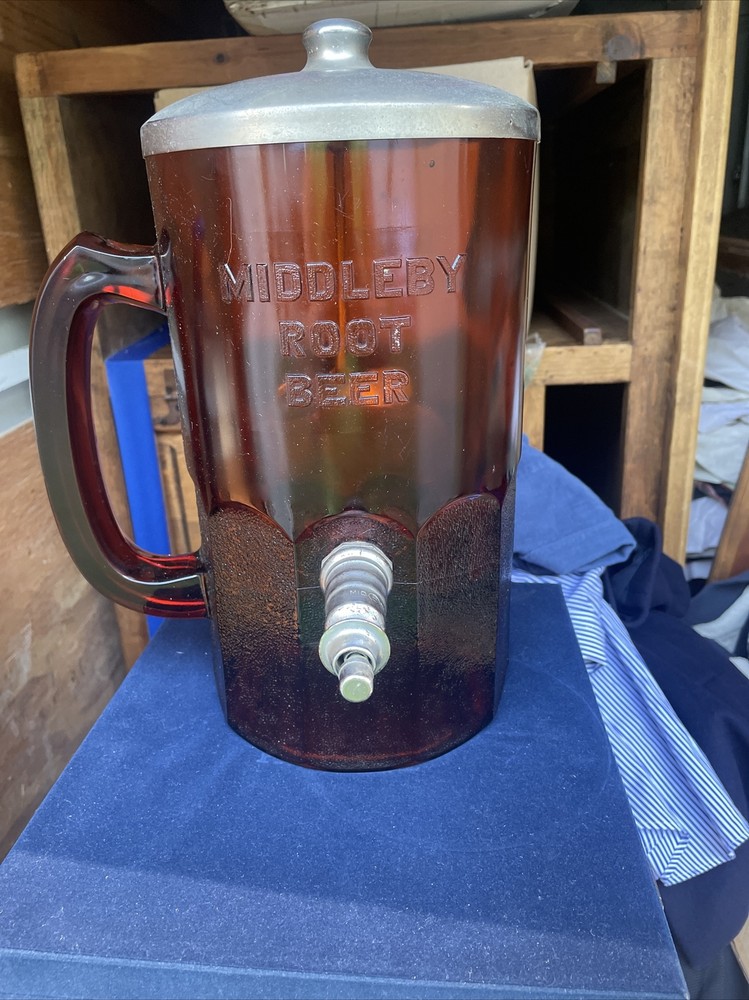 1930s Middleby Root Beer Amber Large Mug Soda Syrup Dispenser