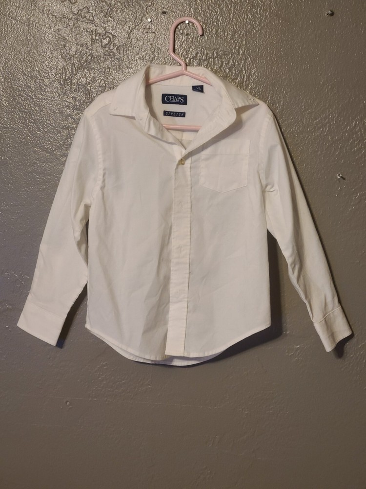 Chaps Boys Casual Stylish Formal Button Down White Dress Shirt Sz XXS 4/5 EUC
