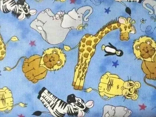 Jungle animal fun fabric craft piece 21x12 inches blue USA seller