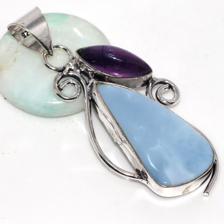 Owhyee Blue Opal Amethyst Jewellery Pendant Handmade Gemstone Size 2.3