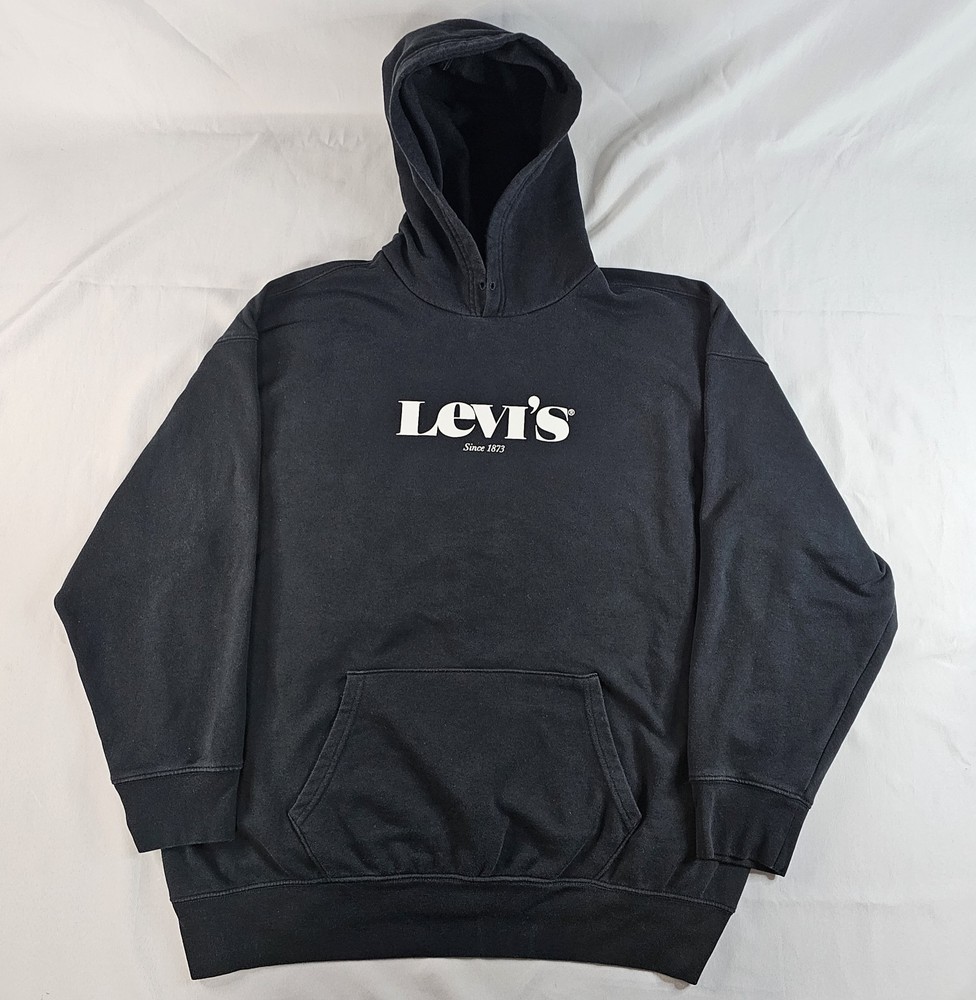 Levi's Mens Size 3XL Hoodie Sweatshirt Black Hooded Pullover No Drawstring READ⬇