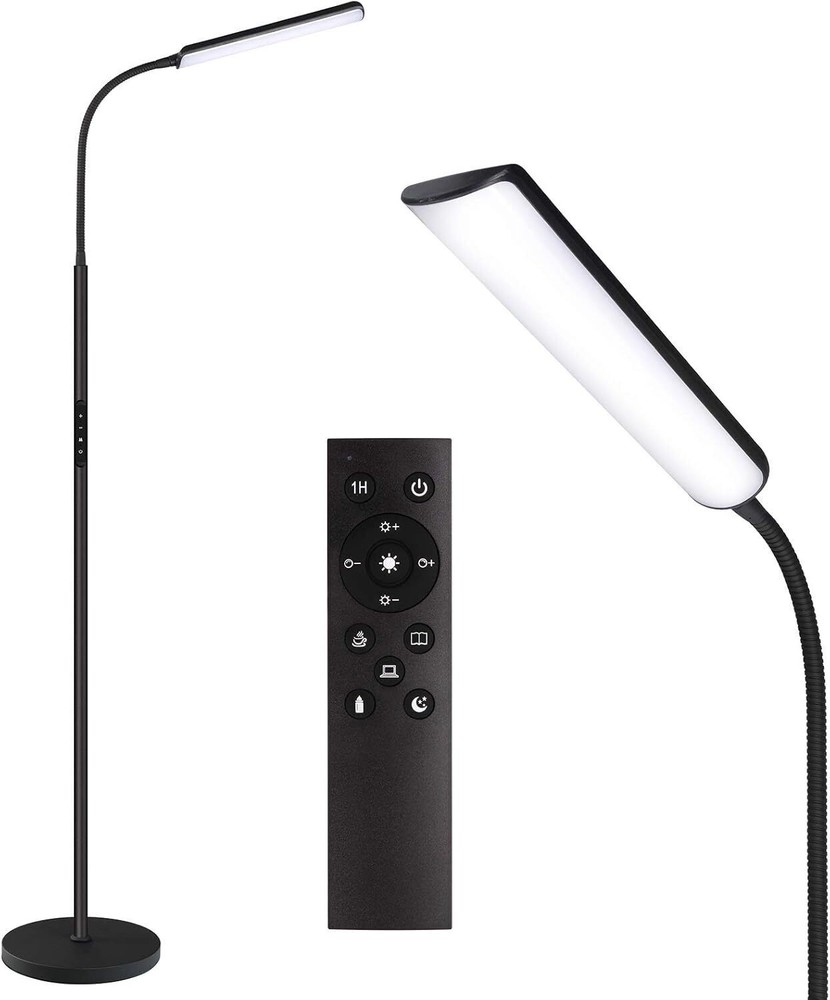 LED Floor Lamp Bright 15W Living Room with 1H Timer Stepless Adjustable Black