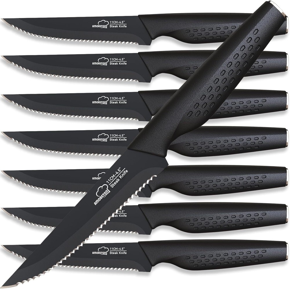 Steak Knives, Knives Set of 8, Stainless Steel 8 Piece, 8 Piece - Black