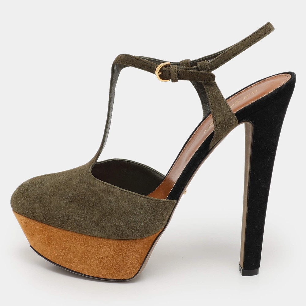 Sergio Rossi Green Suede TStrap Platform Sandals Size 385