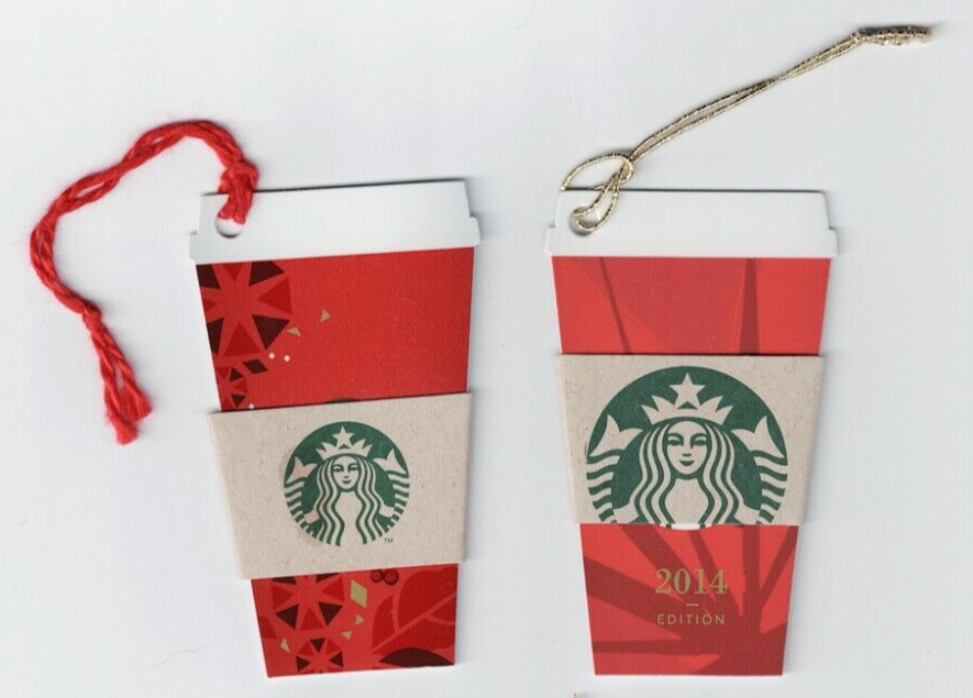 STARBUCKS Gift Card 2013 & 2014 - Cups - Christmas Die-Cut - LOT of 2 - No Value-image