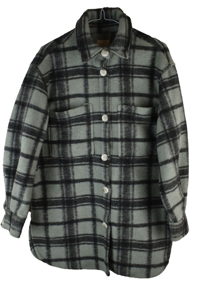 H&M Womans Oversized Felted Check Collared Flannel Overshirt Shacket Size S