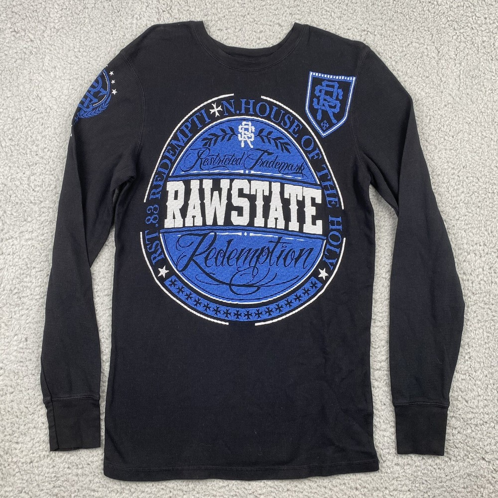 Raw State Men’s Medium Black Blue Waffle Knit Thermal Double Sided Redemption