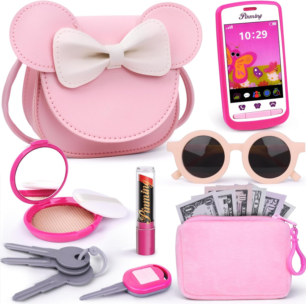 Pretend Play Toddler Girl Purse with Makeup Toys Set, Little Girls Purse Toys fo