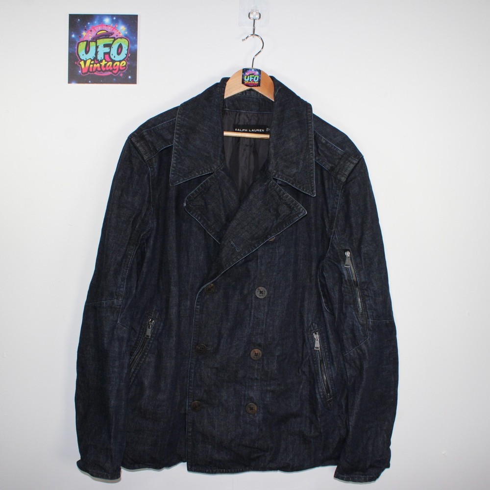 Ralph Lauren Black Label Denim Jacket Mens XL Made in Italy Peacoat Navy Anchor