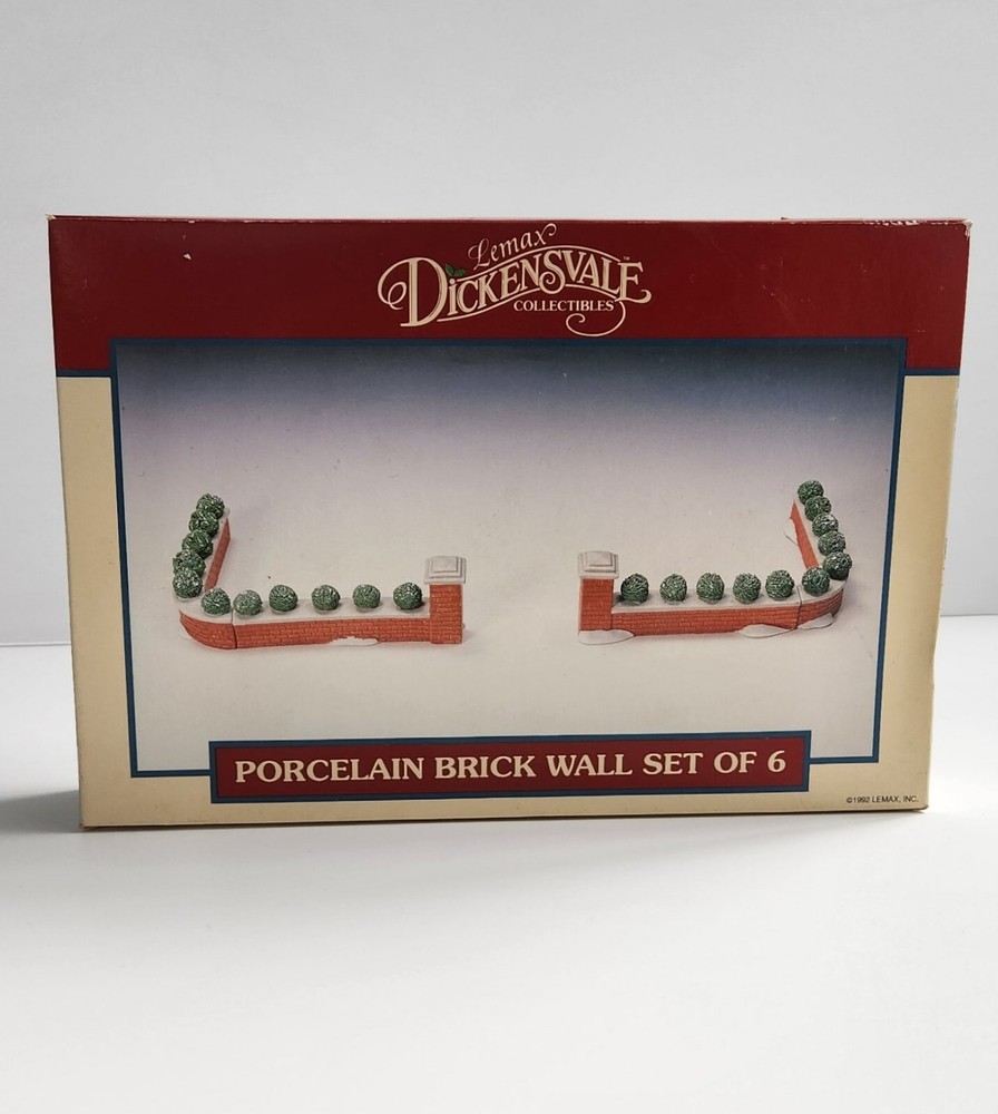 Vintage 1992 Lemax Village Porcelain Brick Wall Set of 6 in Original Packaging