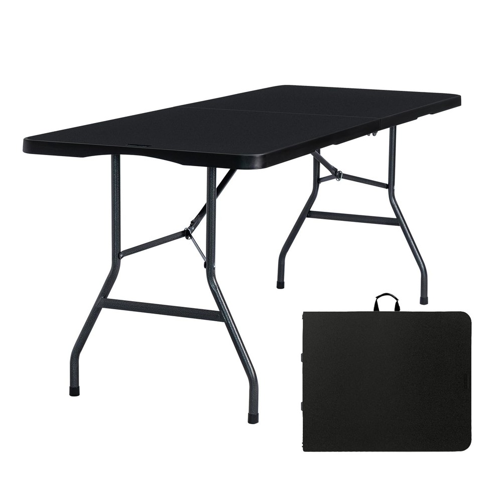 6ft Heavy Duty Folding Table Portable Plastic Fold-in-Half Design