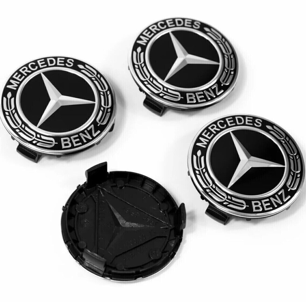 SET OF 4 Classic Black 75MM Wheel Rims Center Hub Caps AMG Wreath