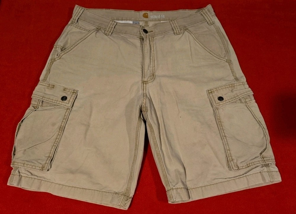 Carhartt Cargo Shorts Mens 34 Beige Relaxed Fit Work Casual Utility Pants