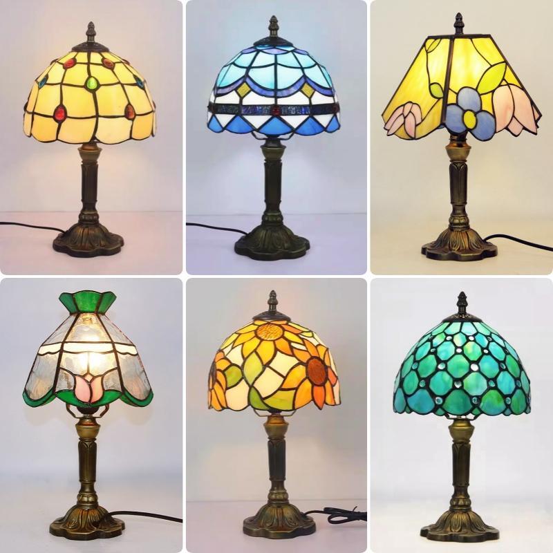 E27 Retro Tiffany LED Table Lamp Vintage Glass Desk Light Bedroom/Cafe Decor