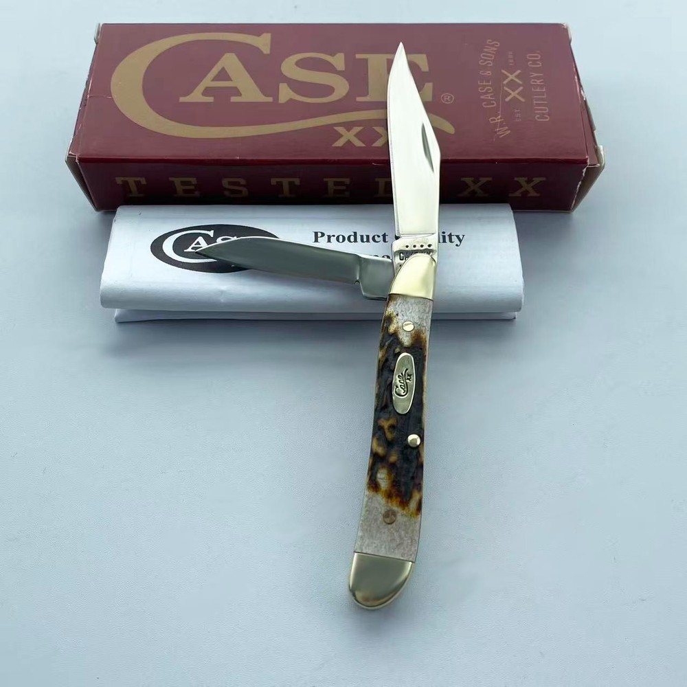 Case XX Peanut Red Stag Handle Tru-Sharp Stainless Folding Pocket Knife 09443
