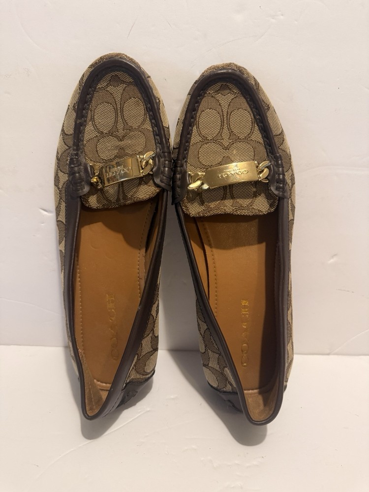 Coach Fortunata Khaki & Chestnut Signature Loafers for Women Size 8B