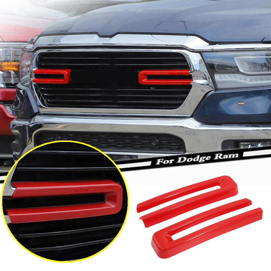 2019-2024 Dodge RAM 1500 Red ABS Front Grille Insert Cover Trim 2P