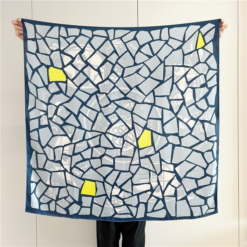 Geometric Carriage Print Mulberry Silk Wrap Shawl Scarf 43 Inches